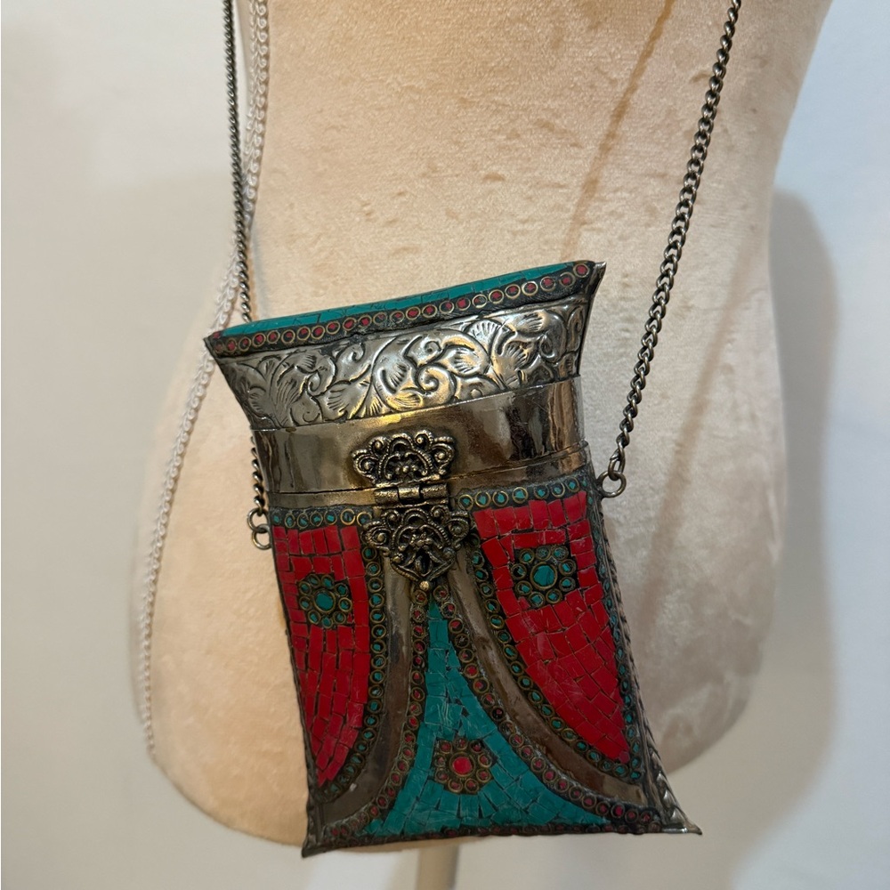 Inlaid metal and stone purse vintage